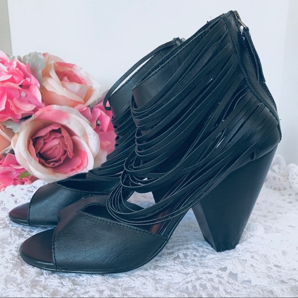 MATISSE SKYLINE SADDLE BLACK LEATHER OPEN TOE  BOOTIE SANDALS - Picture 8 of 13